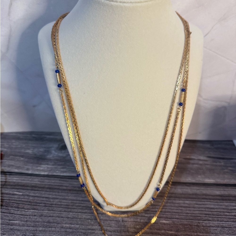 Vintage 1970’s Sarah Coventry Gold Necklace with Blue Accents